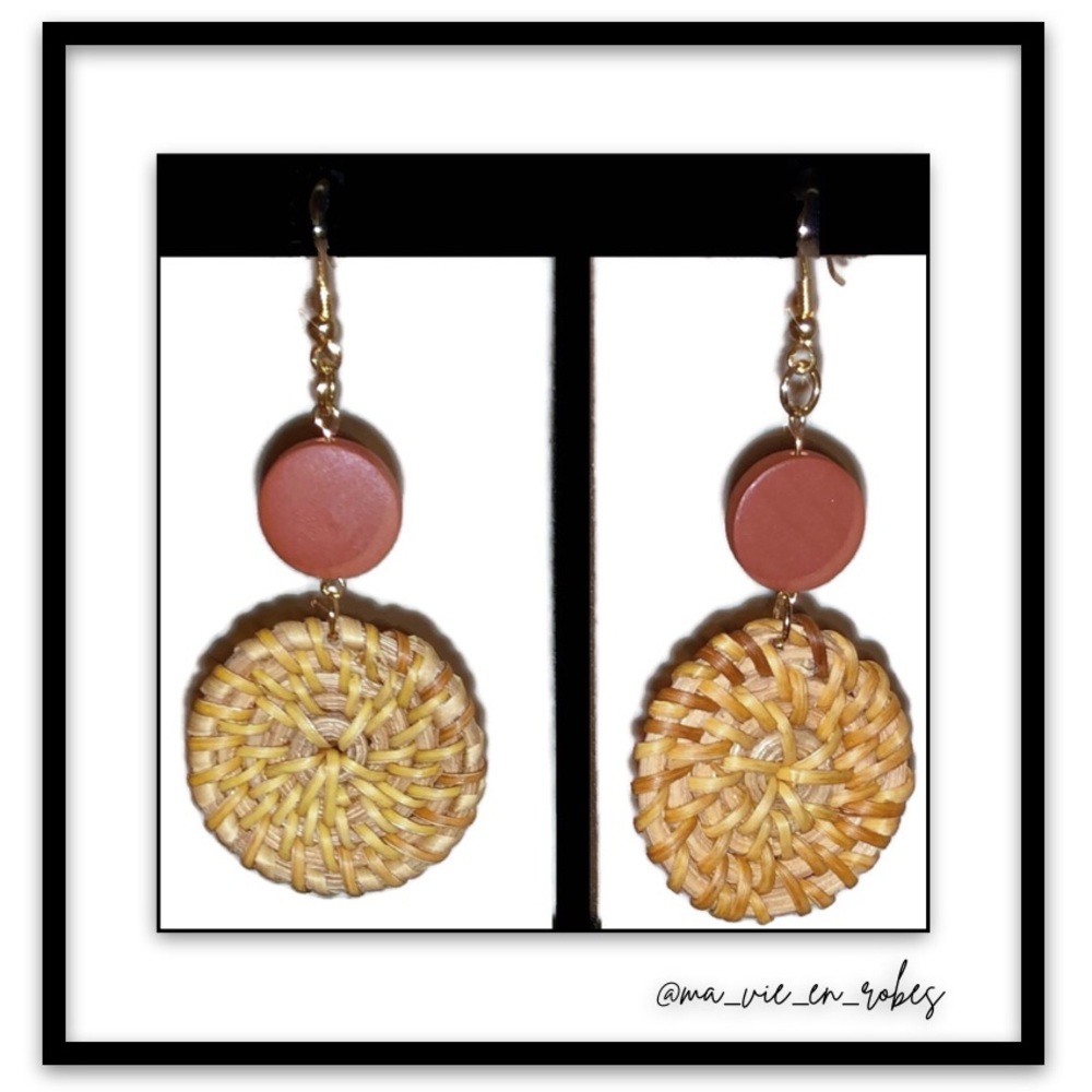 Bamboo Circle Earrings w/Orange Wood Dot